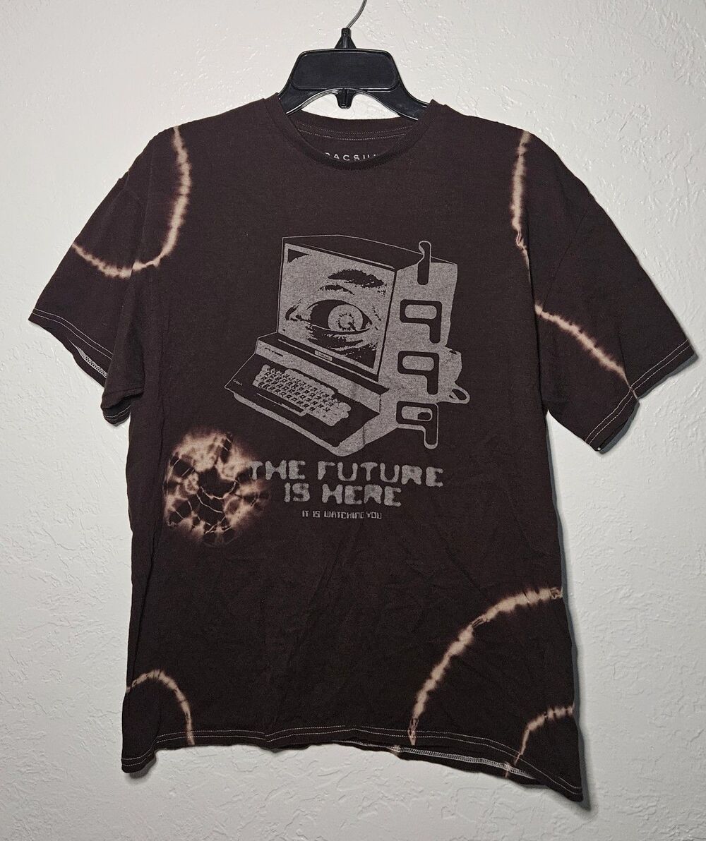 Pacsun Men's 'The Future is Here: It Is Watching You' Y2K Bleach Dye Shirt SZ M